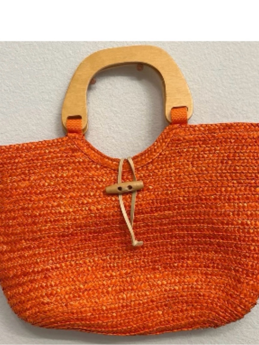 White Stag Orange Woven Tote with Wooden Handles